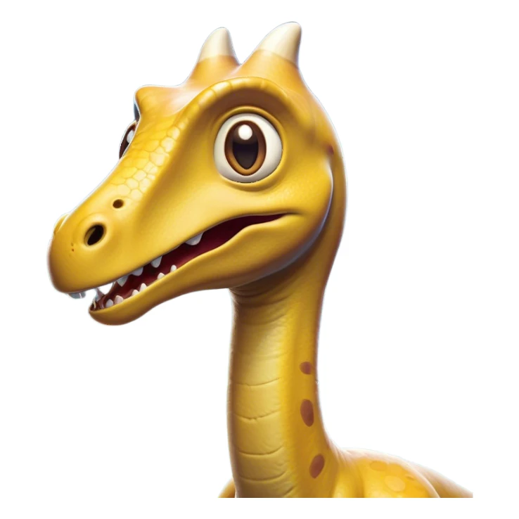 Cinematic Comical Brachiosaurus Portrait Emoji, Head tilted dramatically with an exaggeratedly surprised expression, featuring a tiny, animated head atop an impressively long neck, with wide, comically expressive eyes and a subtly quirky posture, Simplified yet humorously expressive features, highly detailed, glowing with a slightly sassy golden glow, high shine, dramatic yet playful, stylized with an air of cheeky prehistoric mischief, soft glowing outline, capturing the essence of a meme-worthy Brachiosaurus that looks ready to playfully leap its way into viral fame! sticker