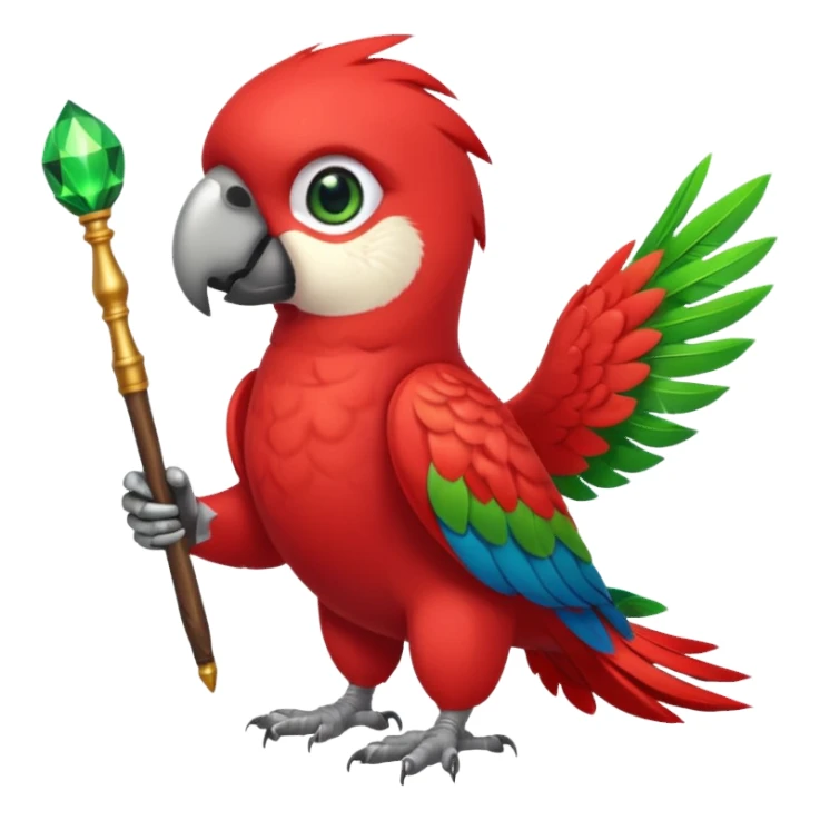 A red parrot with a magic wand sticker