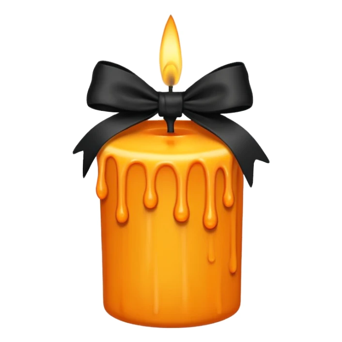 orange yellow candle, with black bow sticker