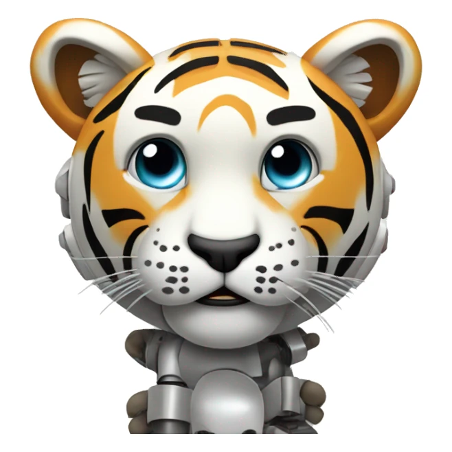 create a emoji tiger is crying style robot , only image, background white sticker
