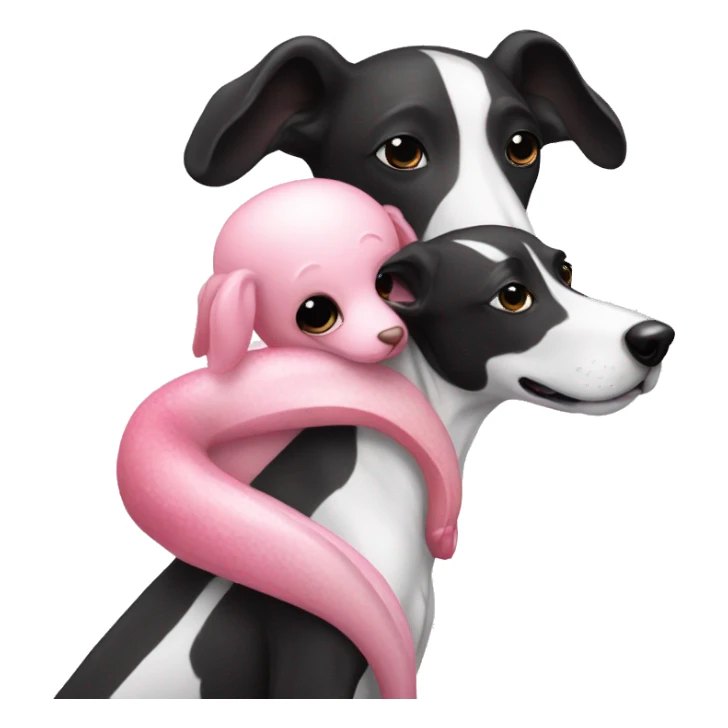 a pink squid hugging a black and white greyhound sticker