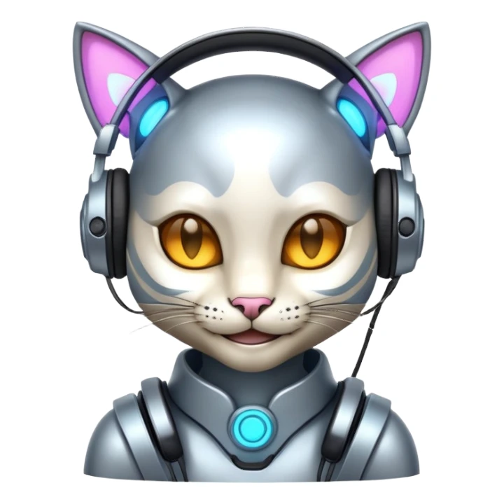 smiling cybercat wearing headphones sticker