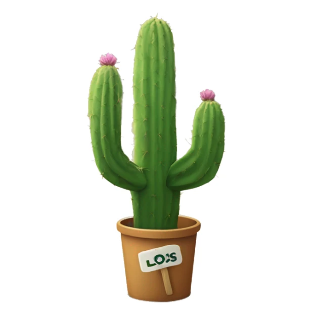 Cactus with sign that says “Los Taques” sticker