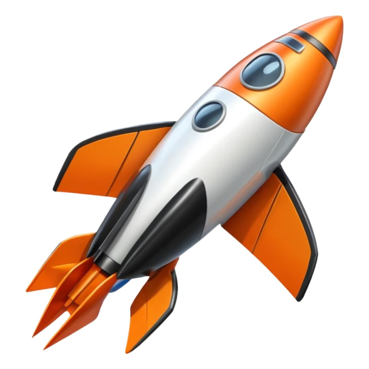 An orange, black and white rocket ship  sticker