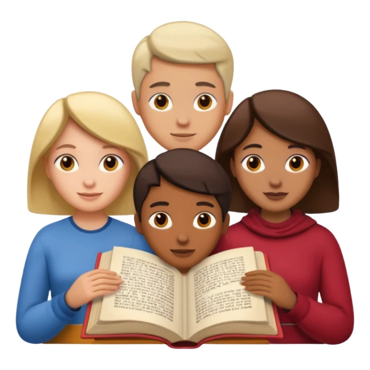group of three figures inside a book sticker