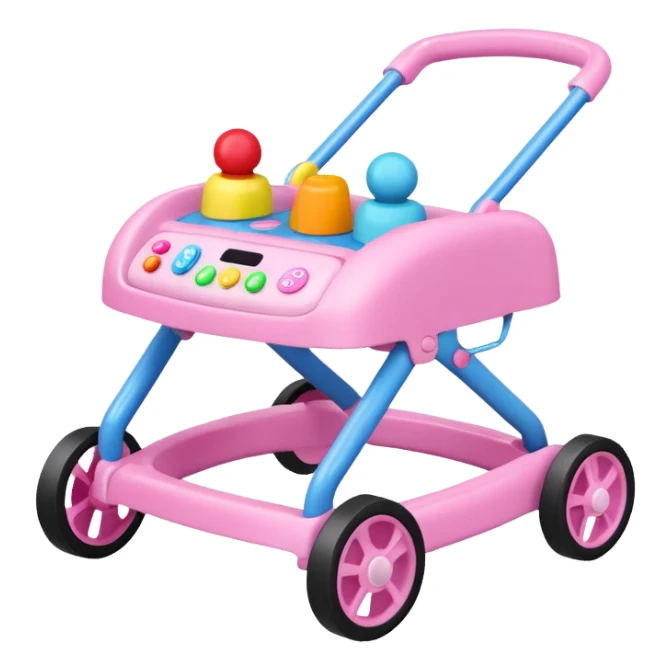 pink baby walker with toys on it sticker