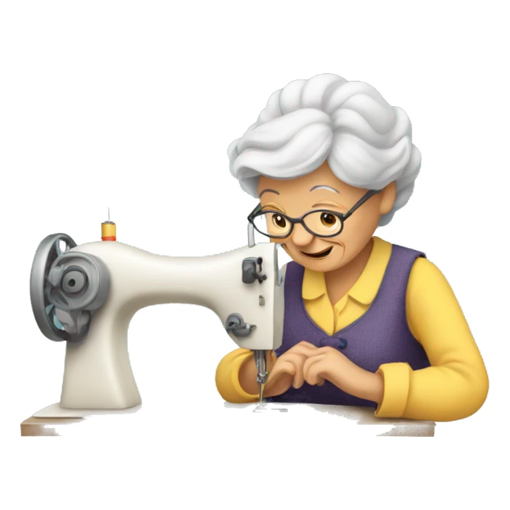 Old lady at sewing machine sticker