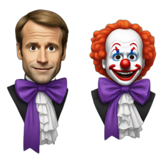macron with a clown face sticker
