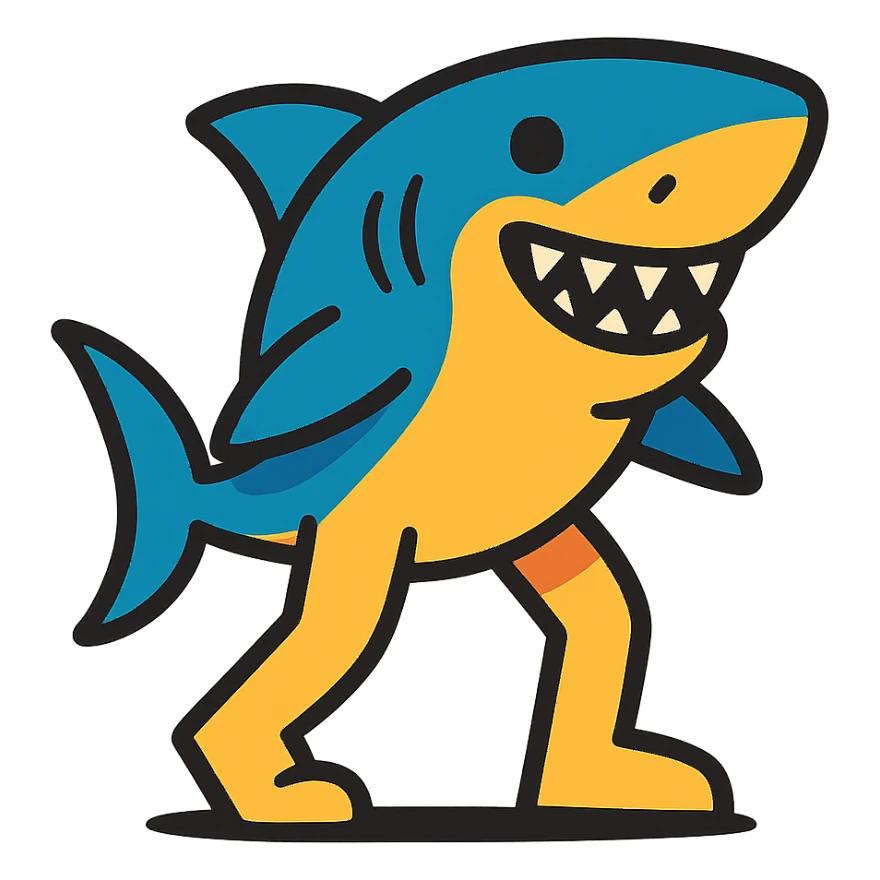 shark with legs, vibrant toon style sticker