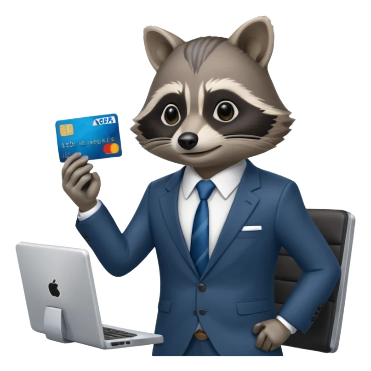 Raccoon working at Amex sticker