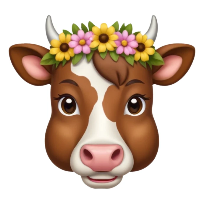 slim cow face with flower crown sticker