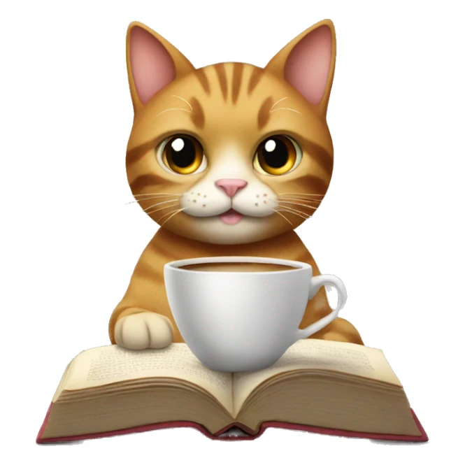 cat reading book and drinking coffee sticker