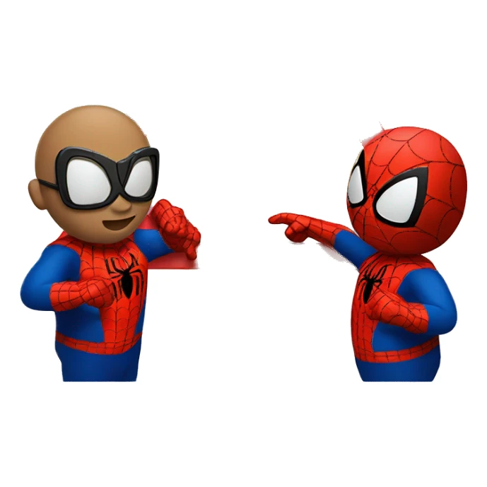 Three Spidermans pointing at each other in a triangle sticker