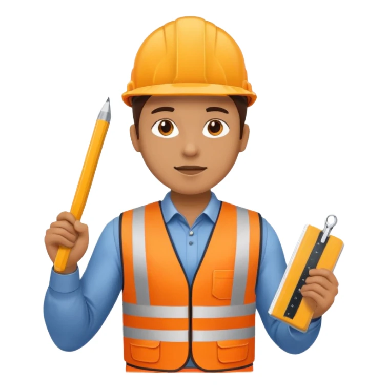 worker wearing orange west holding a ruler sticker