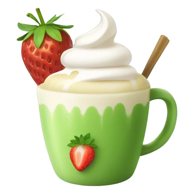 Matcha latte with strawberry sticker