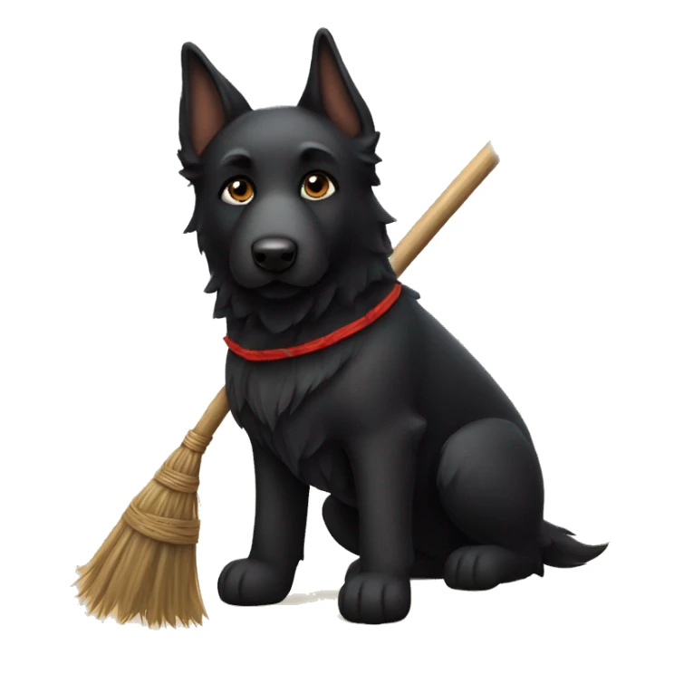 black german shepard on a broomstick sticker