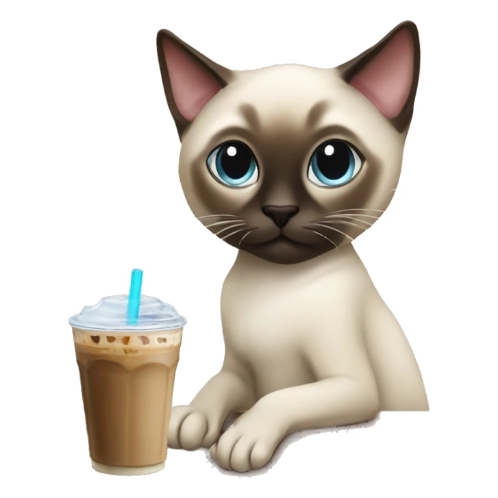￼ Siamese cat drinking, iced coffee sticker