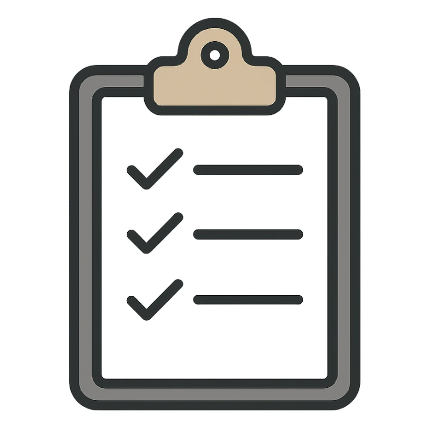 Create a very elegant assignment icon featuring a refined clipboard or checklist with subtle, sophisticated lines and a minimal, elegant color palette. The design should be sleek, modern, and professional with no guinea pig or other elements, focusing on simplicity and elegance. sticker