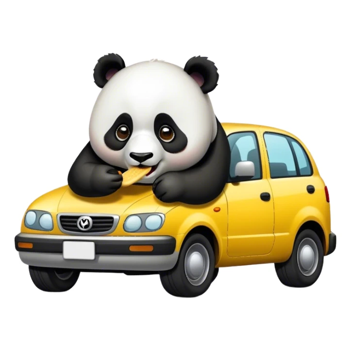 Panda eating a car sticker