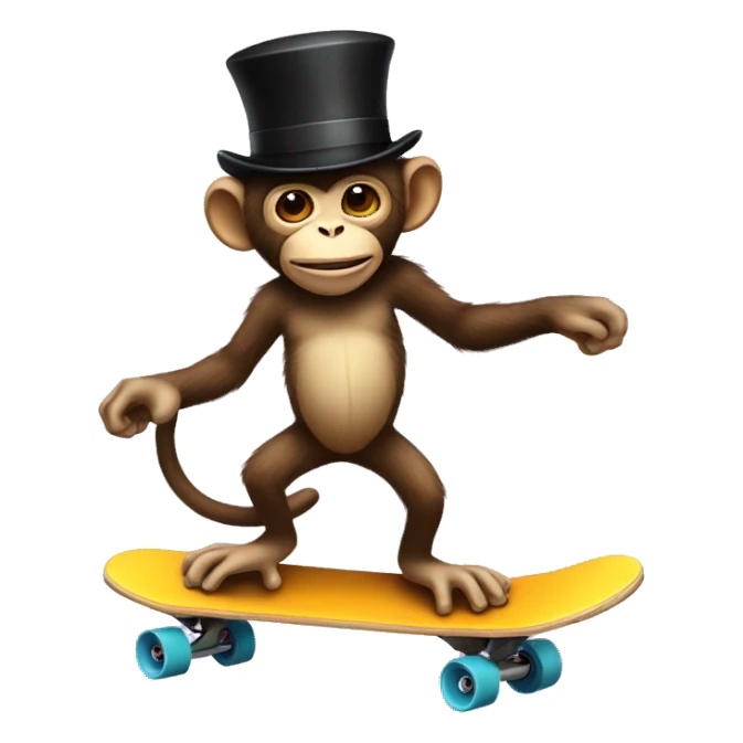 Monkey with a top hat riding a skateboard  sticker