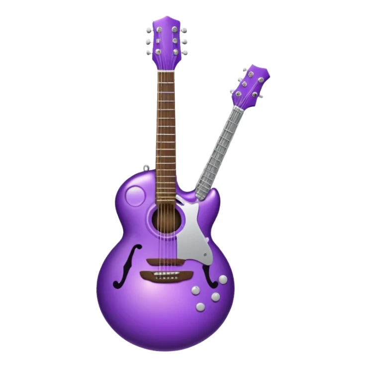 a purple Christmas ornament with a guitar sticker
