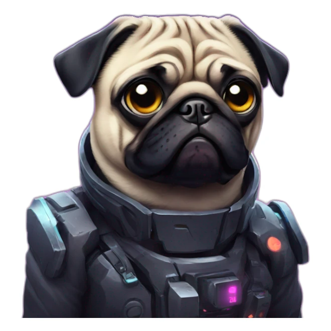 A pug in cyberpunk space sticker