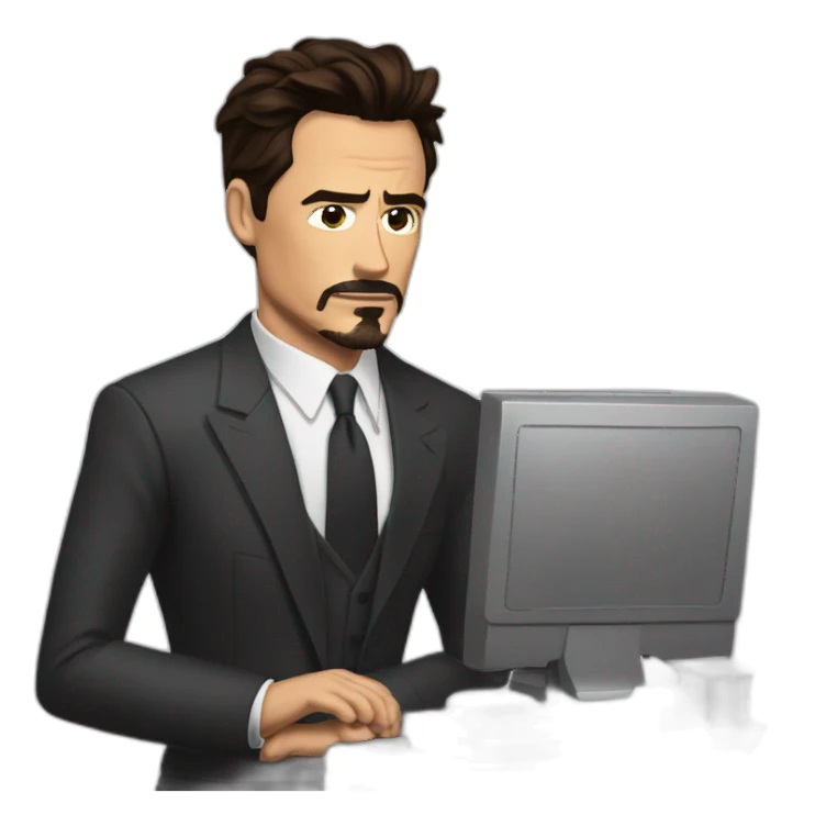 tony stark con una computadora sticker