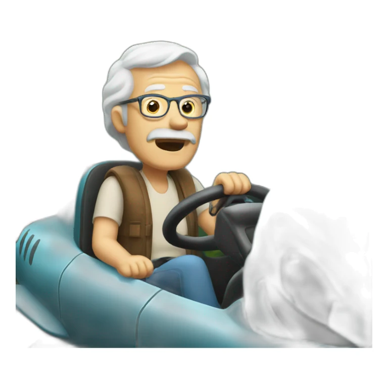 Old man driving shark in forest sticker