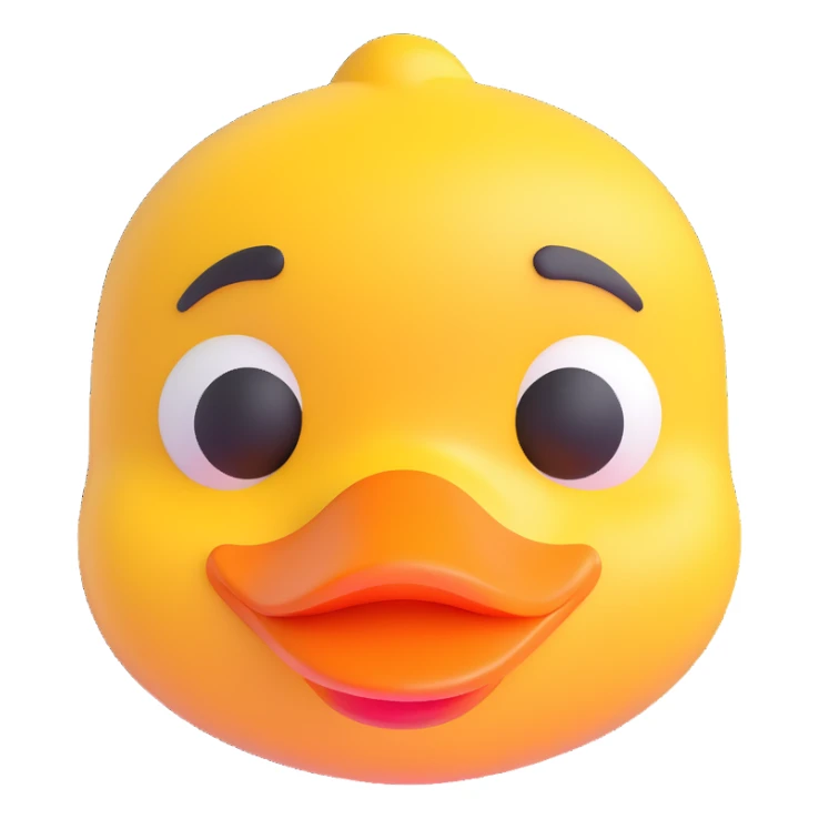 duck face, 3D emoji style, bright yellow sticker