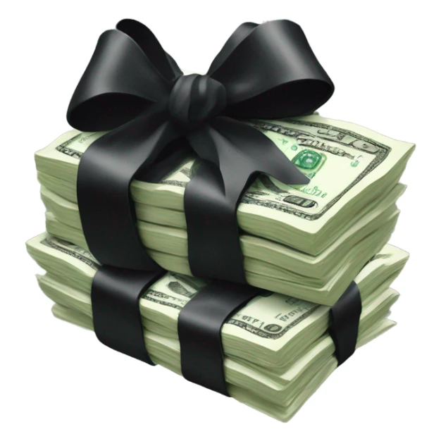 stack of cash with black bow sticker
