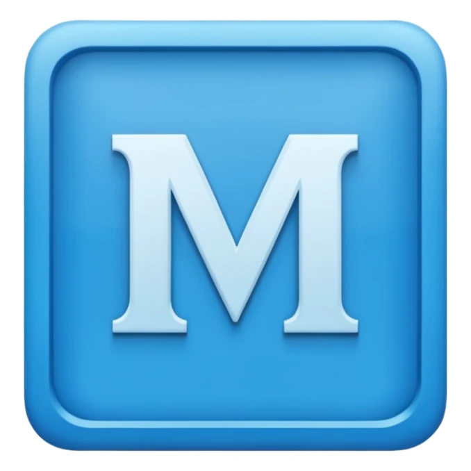 create capital letter "M" INSIDE THE BLUE COLOR SQUARE shape sticker