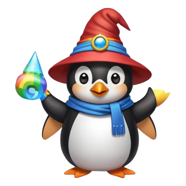 Penguin wizard in a cloud asking "What is rainbow connection?" sticker