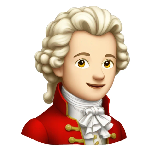 young mozart wearing red sticker