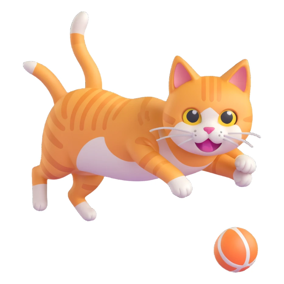 A cat chasing a ball that looks like the uploaded image sticker