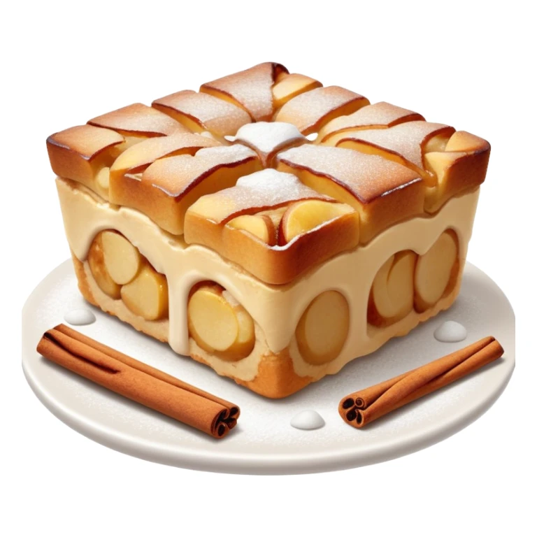 Apple cinnamon bread pudding sprinkled with powder sticker