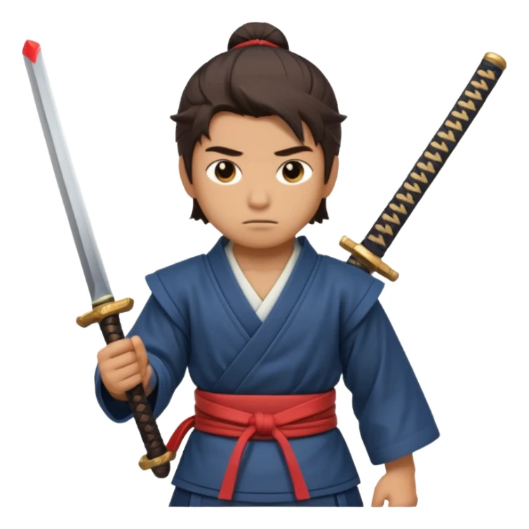 A young samurai apprentice gripping his wooden practice sword nervously.
 sticker