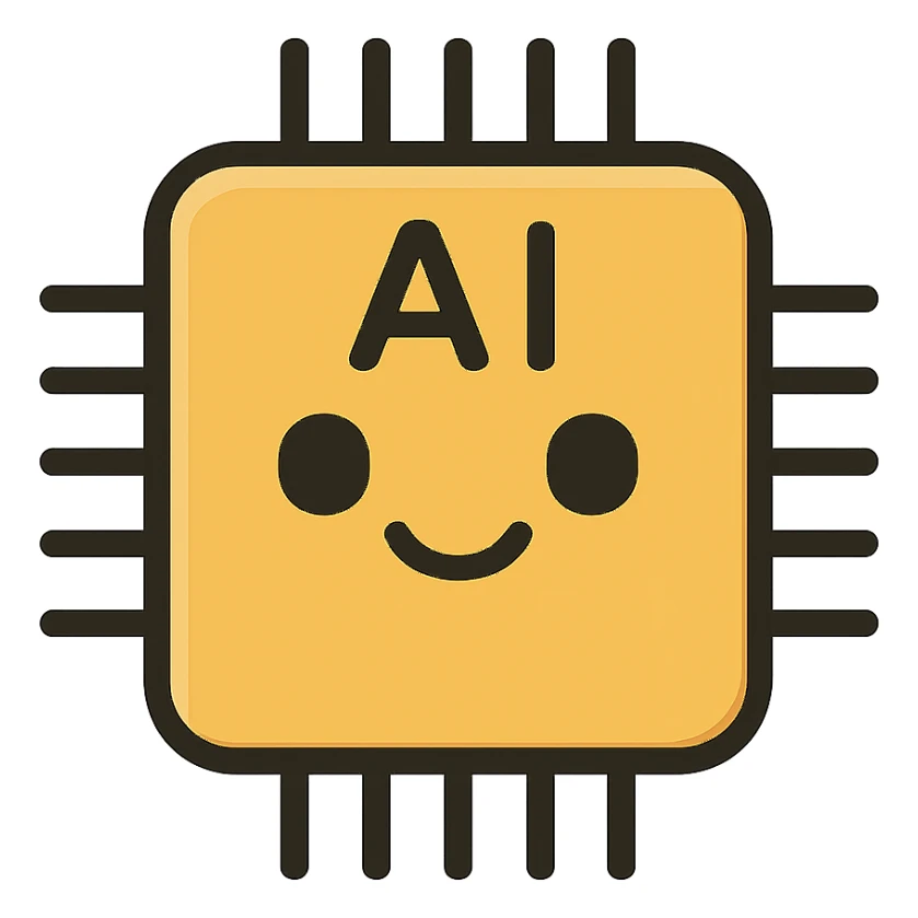 flat toon style AI chip with smiling face sticker