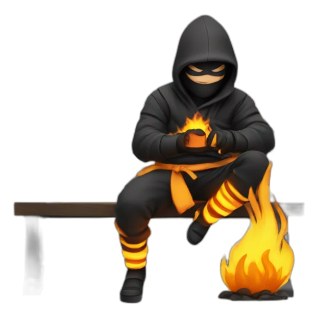 ninja sitting on bench on fire with emails sticker