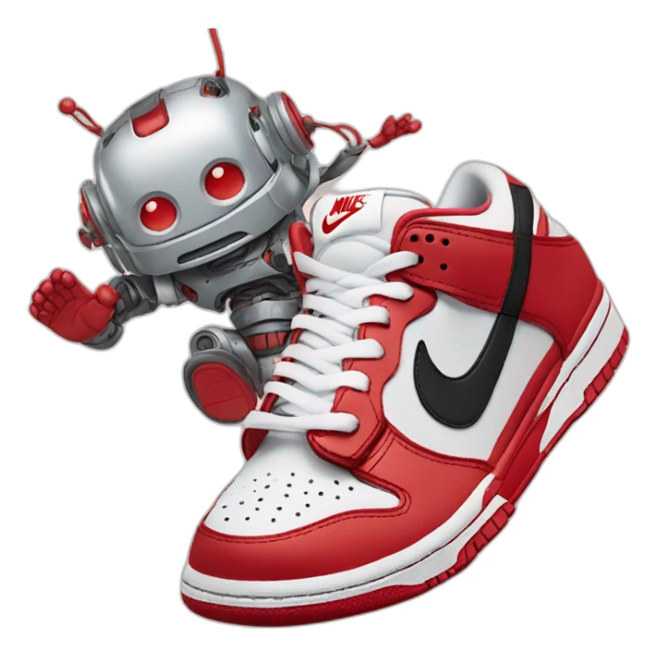 Robot in sneaker Nike dunk low red sticker