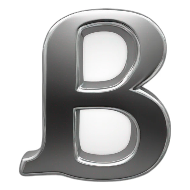 letter B, 3d effect, chrome on black back sticker