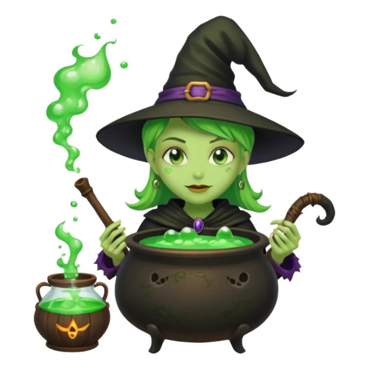 green witch cooking potion sticker