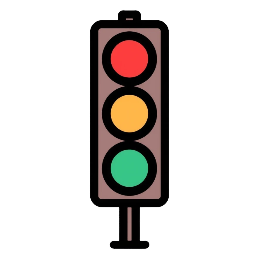 traffic light with red light illuminated, stop signal sticker