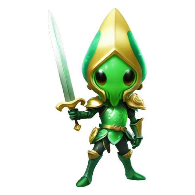 green splatoon squid warrior with knights sword and shield sticker