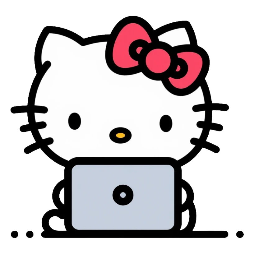 Hello Kitty using a computer laptop sticker