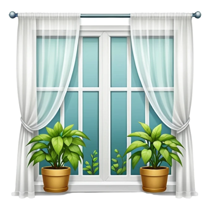 Window with hanging things+ curtain, Apartment Windows. sticker