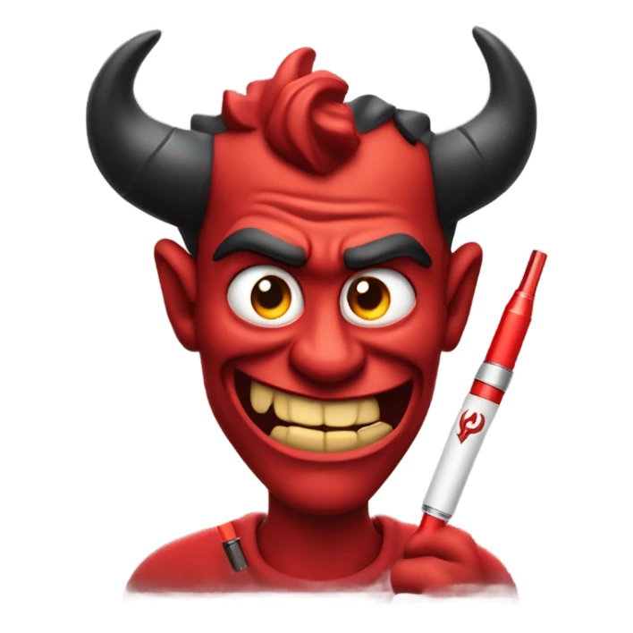 devil smirking holding vape pen sticker