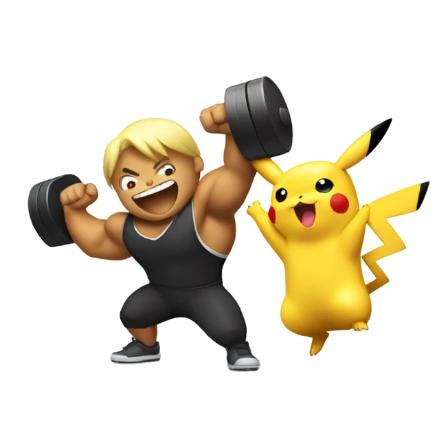 Pikachu cheering a white bodybuilder in training  sticker
