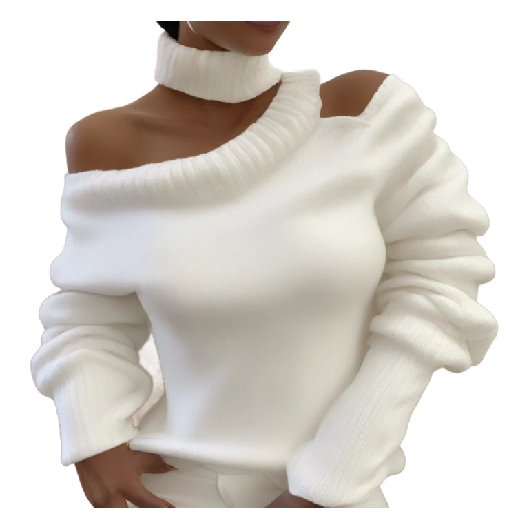 off the shoulder long sleeved white knit top sticker