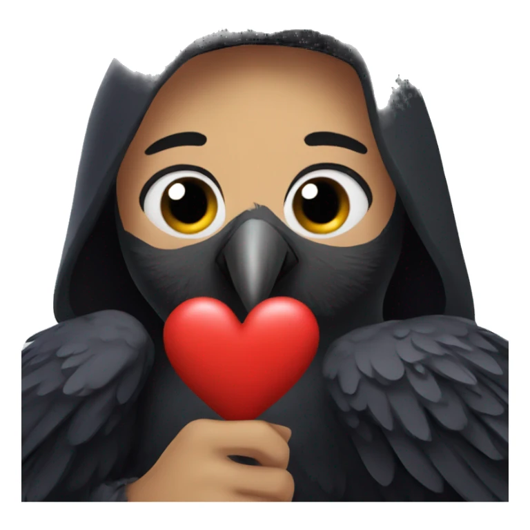 Raven holding a heart sticker
