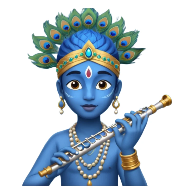 Krishna playing flute blue skin peacock feather sticker
